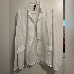 White Linen Frayed Edge Women's Blazer